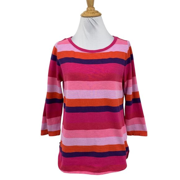 Tommy Bahama Shirt Womens S Small Striped Cotton Blend Drop Cut Bracelet Sleeve - Picture 1 of 11
